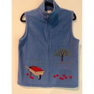 Baxter & Wells Blue Fleece Embroidered Apple Tree Wheelbarrow Vest Women's M
